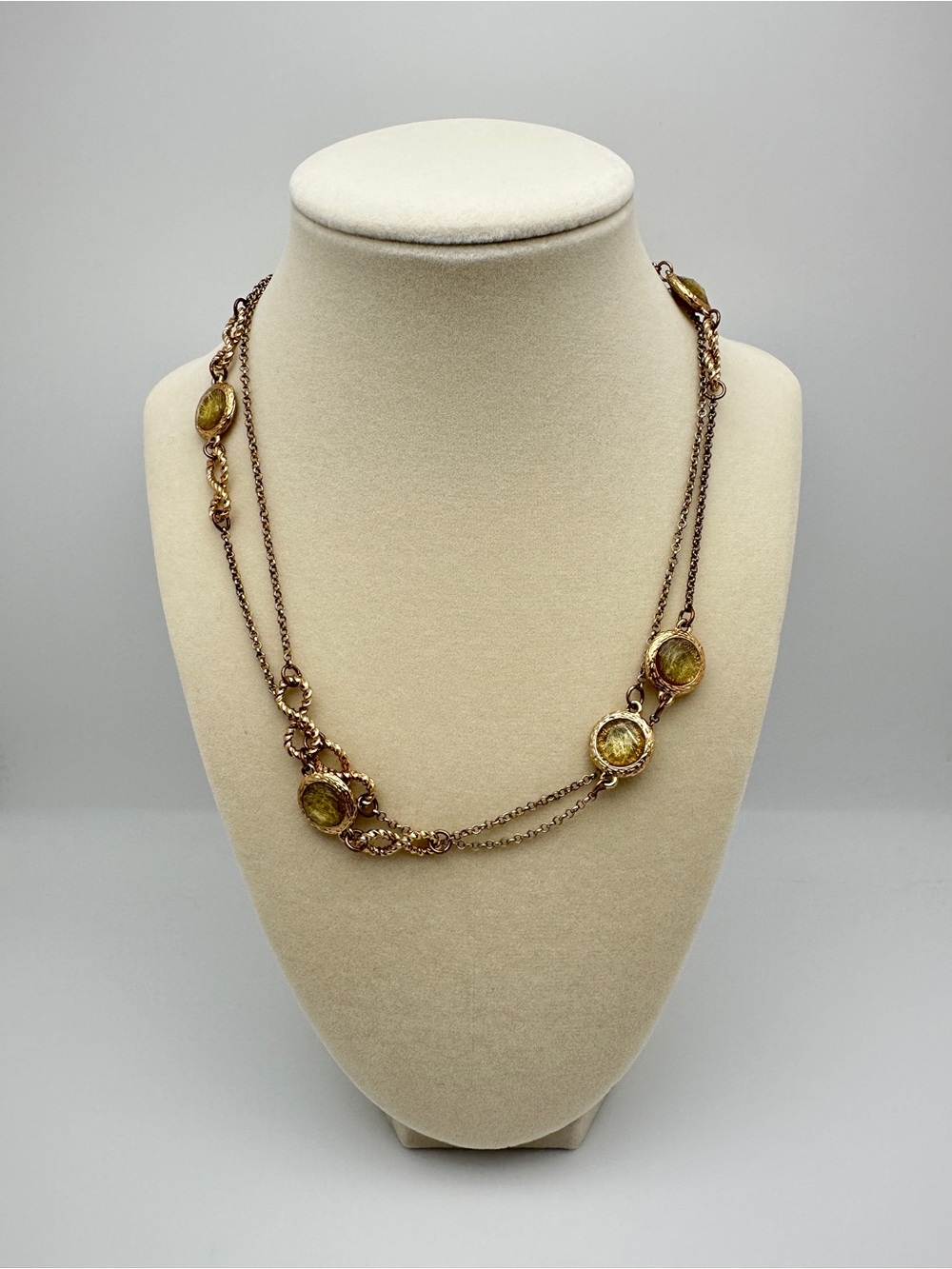 Gold-Tone Green Cabochon Double long Necklace